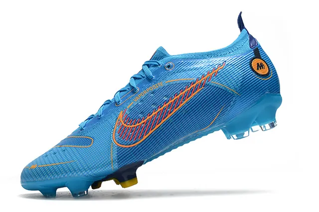 Nike chaussures de football bleu orange à talon bas avec overlay en mesh et synthétique pour terrain ferme 11