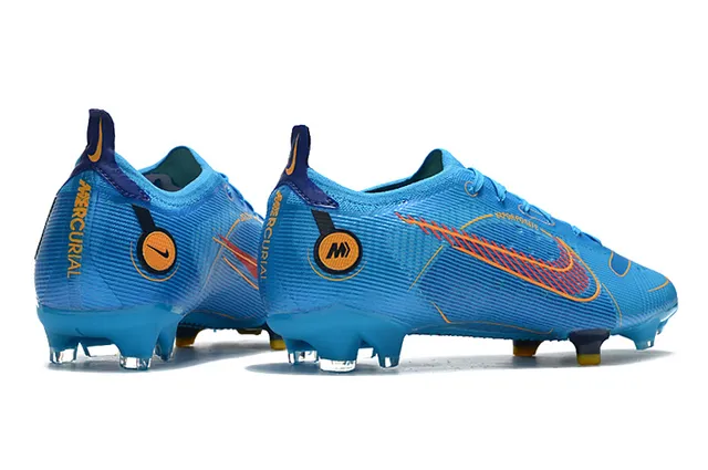 Nike chaussures de football bleu orange à talon bas avec overlay en mesh et synthétique pour terrain ferme 14