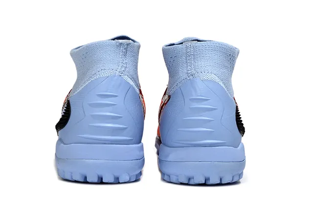 Nike Blue Orange Sock-Fit Knit Collar Asymmetric Synthetic Cage Turf Soccer Shoes 4