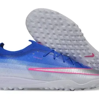 Nike Zapatillas de fútbol turf con empeine de punto degradado azul rosa y cuello bajo estilo calcetín
