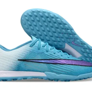 Nike Zapatillas de fútbol azul púrpura gradiente Flyknit upper Swoosh iridiscente turf