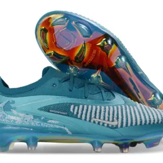 Nike Blue White Low-Cut Knit Upper Iridescent Holographic Outsole Firm-Ground Soccer Shoes