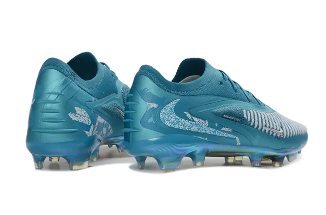 Nike Blue White Low-Cut Knit Upper Iridescent Holographic Outsole Firm-Ground Soccer Shoes 5