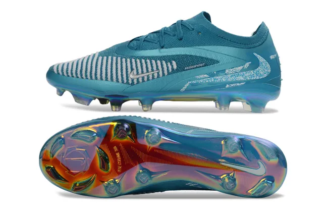 Nike Blue White Low-Cut Knit Upper Iridescent Holographic Outsole Firm-Ground Soccer Shoes 6