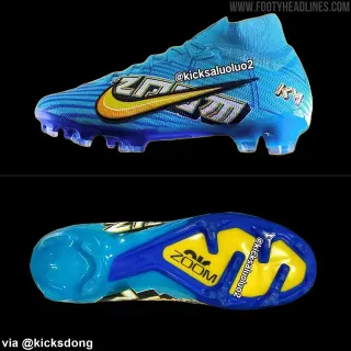 Nike Blue Yellow High-Cut Knit Upper Molded Conical Studs Firm-Ground Soccer Shoes