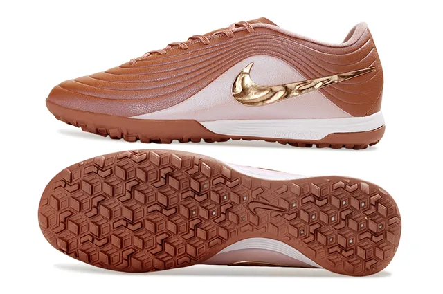 Nike Marrom Dourado Low-Cut Superior Sintético Revestimentos Texturizados com Onda para Sapatos de Futebol de Grama Artificial 2