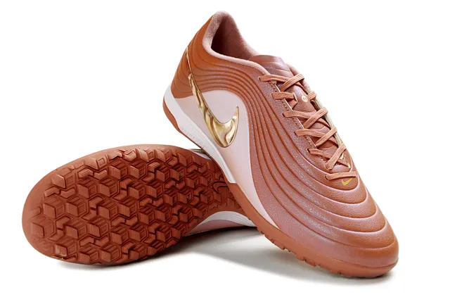 Nike Marrom Dourado Low-Cut Superior Sintético Revestimentos Texturizados com Onda para Sapatos de Futebol de Grama Artificial 6