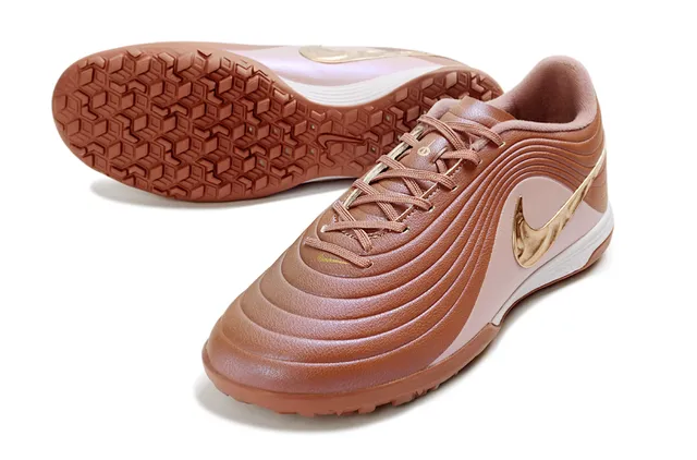 Nike Marrom Dourado Low-Cut Superior Sintético Revestimentos Texturizados com Onda para Sapatos de Futebol de Grama Artificial 8