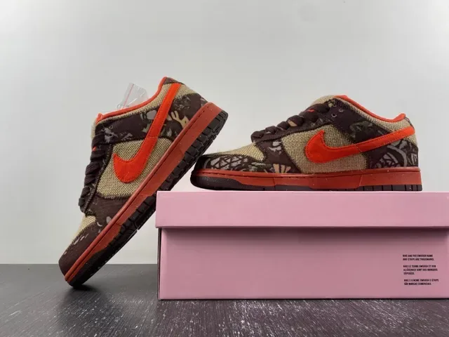 Nike Marron Orange Toile Camouflage Chaussures de Skateboard 14