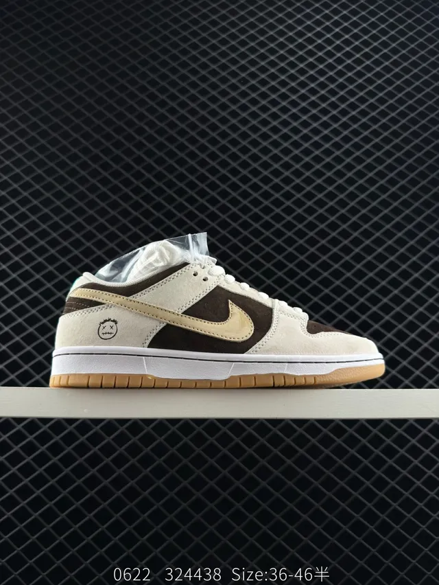 Nike Dunk Low Beige Marron Suède Cuir Panelé Chaussures de Skateboard 5