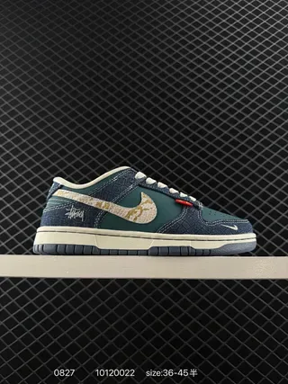 Nike Dunk Low Blue Denim Overlay Snakeskin Swoosh Lifestyle Sneakers 2