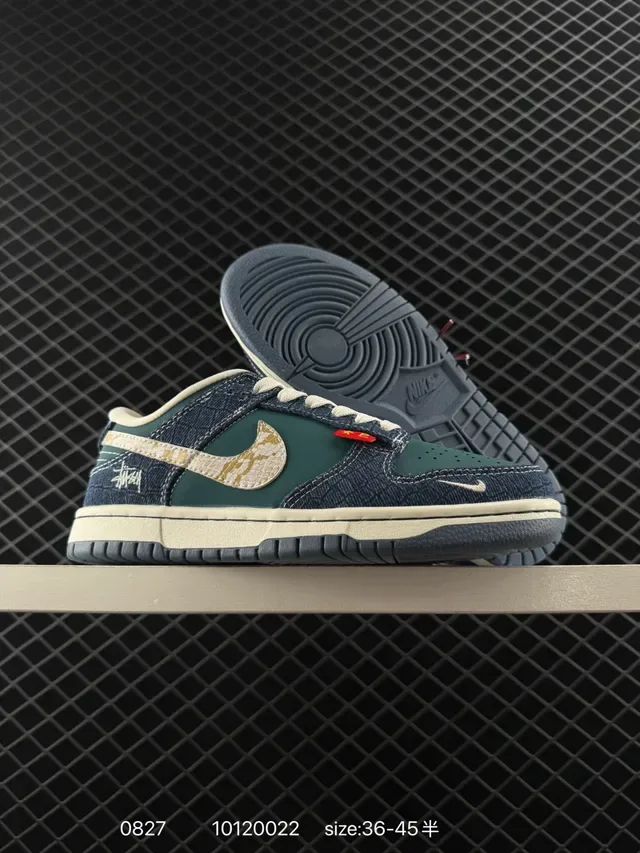 Nike Dunk Low Blue Denim Overlay Snakeskin Swoosh Lifestyle Sneakers 5