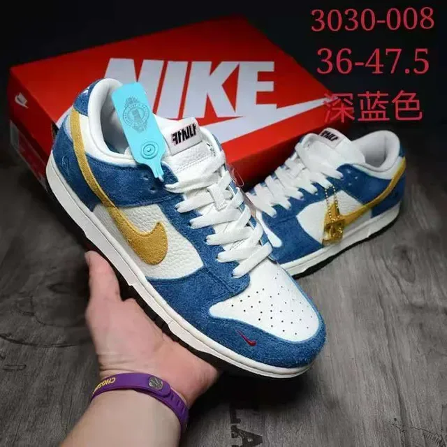 Nike Dunk Low Chaussures Lifestyle Bleues Blanches Dorées 2