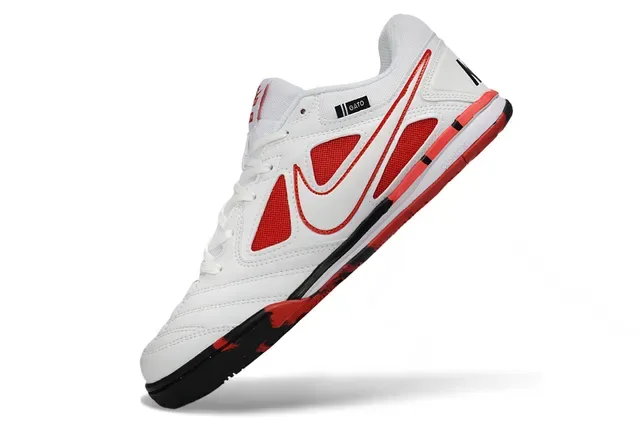 Nike Gato Tênis de futebol indoor couro sintético branco e vermelho 4