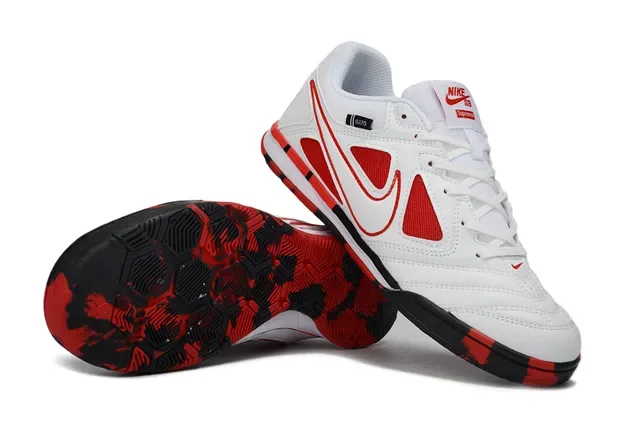 Nike Gato Tênis de futebol indoor couro sintético branco e vermelho 5