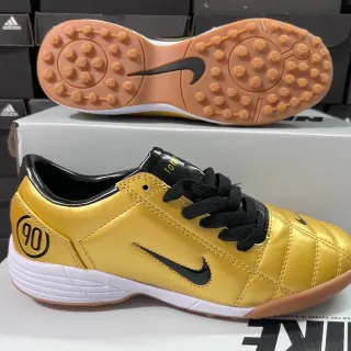 Nike Gold Black Metallic Quilted Upper Swoosh And Laces Indoor Soccer Shoes