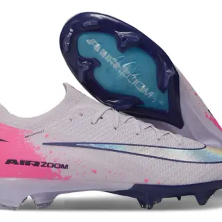 Nike Gray Pink Low-Cut Sock-Fit Upper Flyknit Construction Firm-Ground Soccer Shoes