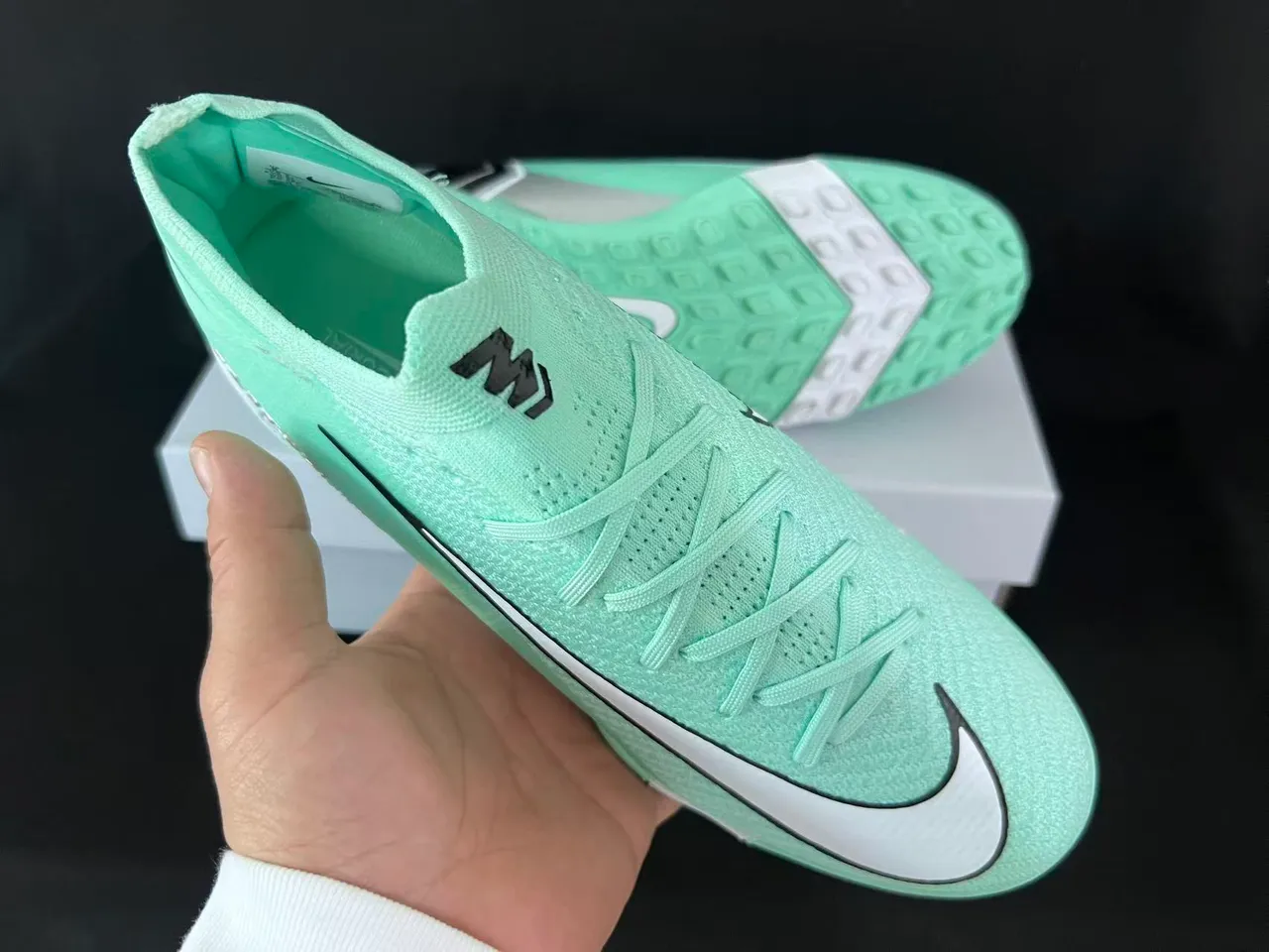 Nike Chaussures de football turf vert blanc upper knit low-cut col style chaussette 5