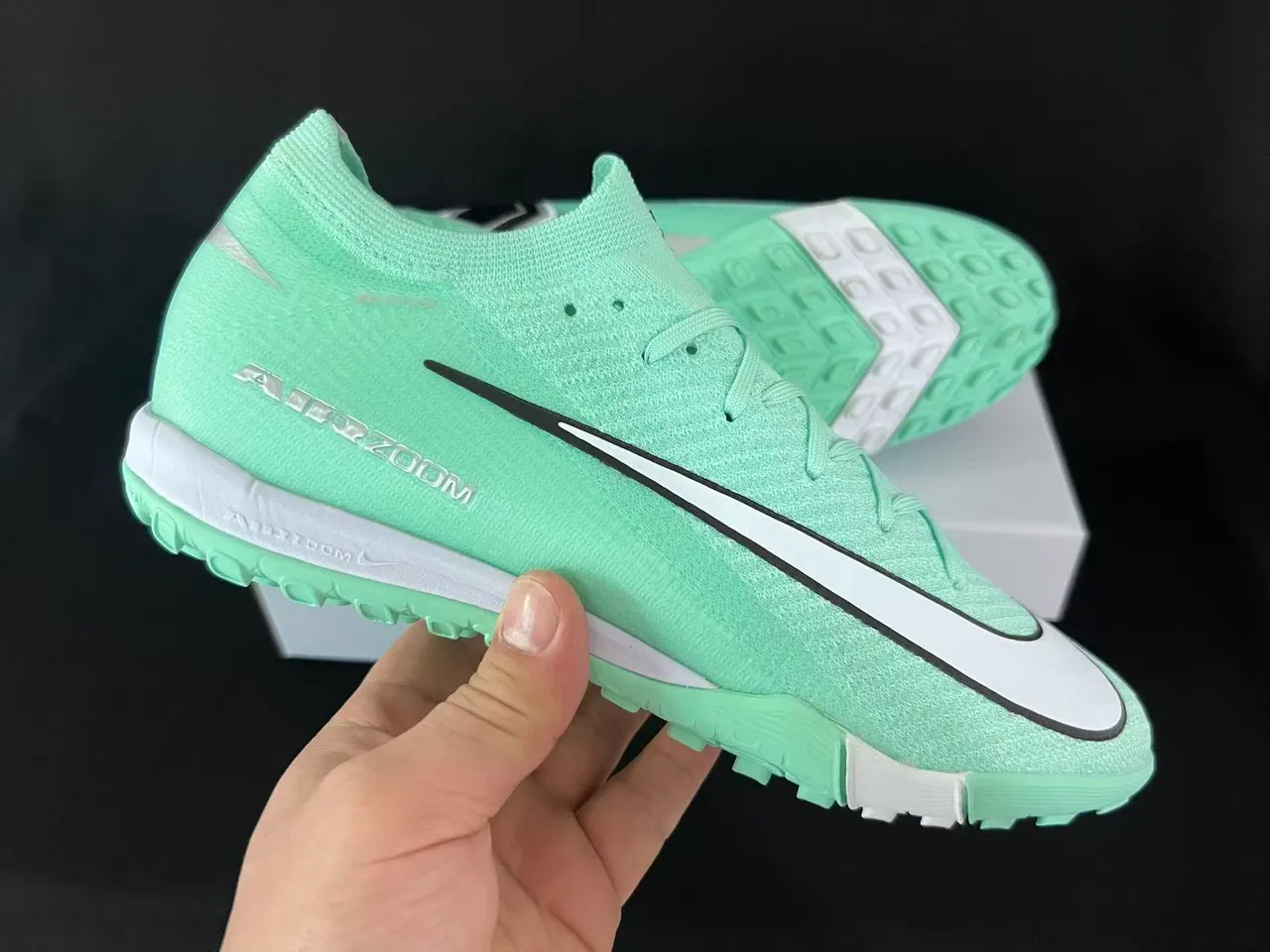 Nike Chaussures de football turf vert blanc upper knit low-cut col style chaussette 6