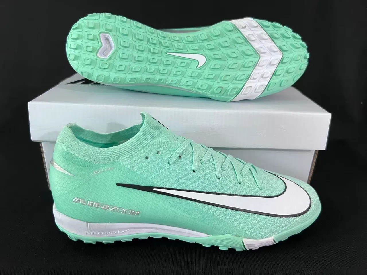 Nike Chaussures de football turf vert blanc upper knit low-cut col style chaussette 7