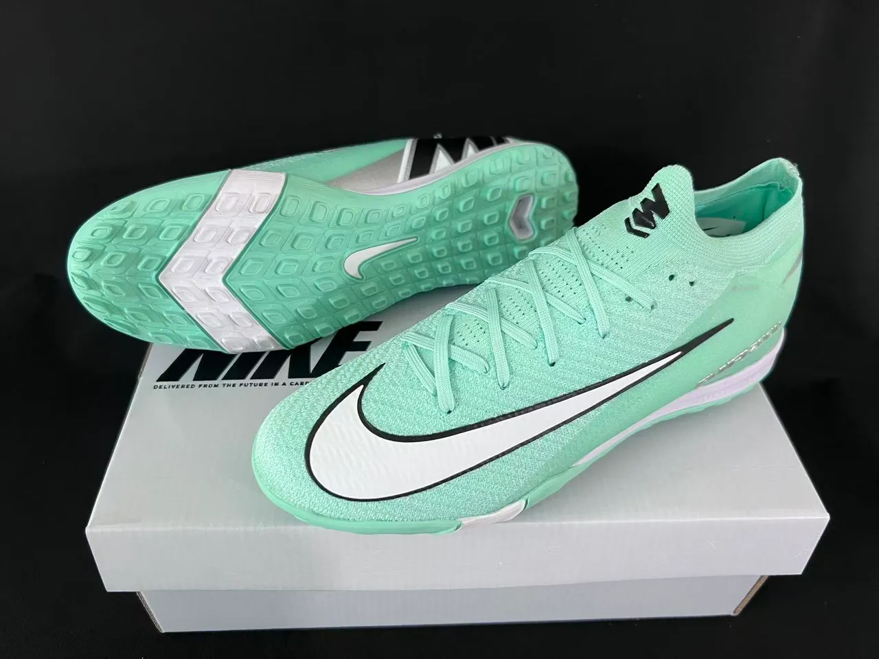 Nike Chaussures de football turf vert blanc upper knit low-cut col style chaussette 9