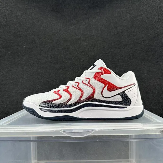 Nike KD White Red Textile Upper Wave-Shaped Overlays Basketball Shoes 2
