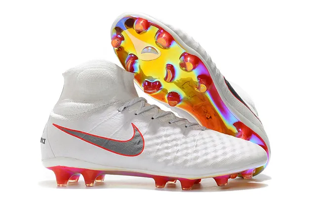 Nike Magista Obra II Elite DF FG أبيض أحمر علو صناعي مخطط أرض صلبة أحذية كرة القدم 2