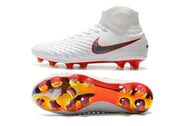 Nike Magista Obra II Elite DF FG أبيض أحمر علو صناعي مخطط أرض صلبة أحذية كرة القدم 3