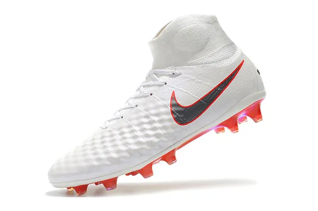 Nike Magista Obra II Elite DF FG أبيض أحمر علو صناعي مخطط أرض صلبة أحذية كرة القدم 5