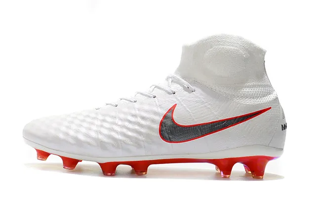 Nike Magista Obra II Elite DF FG أبيض أحمر علو صناعي مخطط أرض صلبة أحذية كرة القدم 6