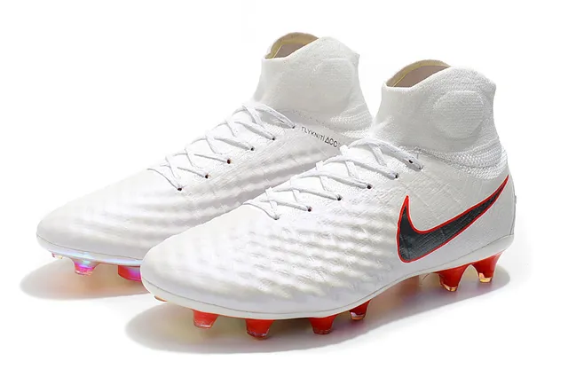 Nike Magista Obra II Elite DF FG أبيض أحمر علو صناعي مخطط أرض صلبة أحذية كرة القدم 7