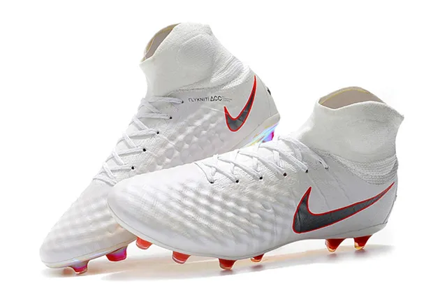 Nike Magista Obra II Elite DF FG أبيض أحمر علو صناعي مخطط أرض صلبة أحذية كرة القدم 8