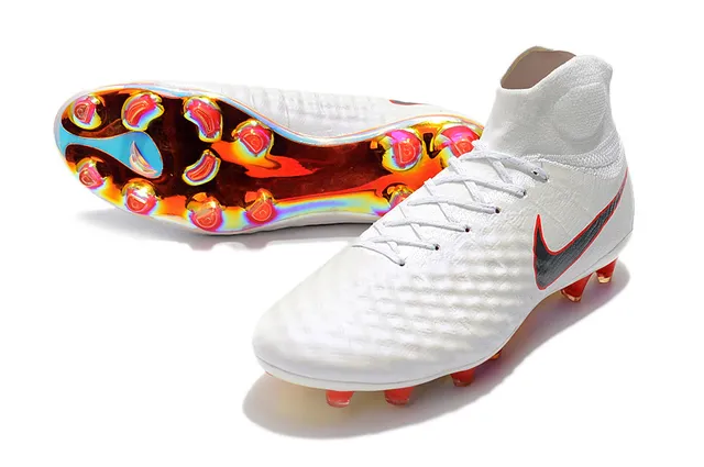 Nike Magista Obra II Elite DF FG أبيض أحمر علو صناعي مخطط أرض صلبة أحذية كرة القدم 9