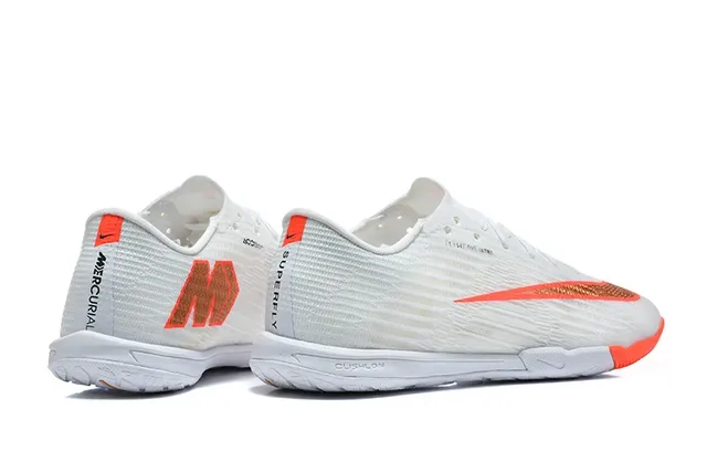 Nike Mercurial Flyweave Ultra Branco Laranja Sapatos de Futebol Indoor 5
