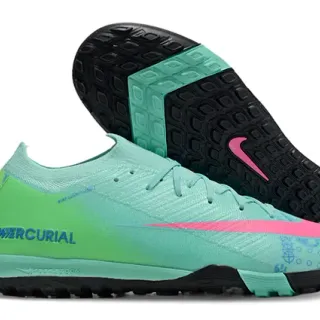 Nike Mercurial Green Pink Low-Cut Sock-Fit Upper Gradient Knit Turf Soccer Shoes