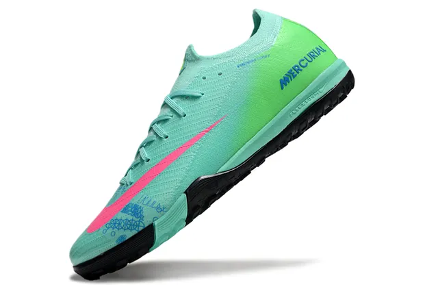 Nike Mercurial Vert Rose Bas Coupé Encolure Chaussette Supérieure Tricot Dégradé Gazon Chaussures de Football 3