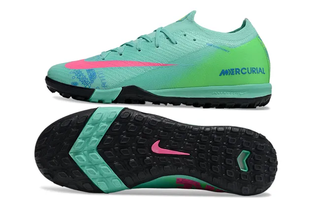 Nike Mercurial Vert Rose Bas Coupé Encolure Chaussette Supérieure Tricot Dégradé Gazon Chaussures de Football 6