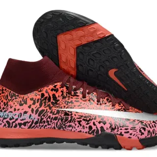 Nike Mercurial Orange Black Leopard-Print Synthetic Upper Sock-Fit Collar Turf Soccer Shoes