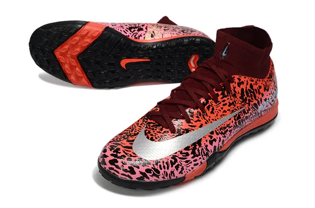 Nike Mercurial Laranja Preto Estampa de Leopardo Parte Superior Sintética Colar Ajuste de Meia Sapatos de Futebol Turf 3