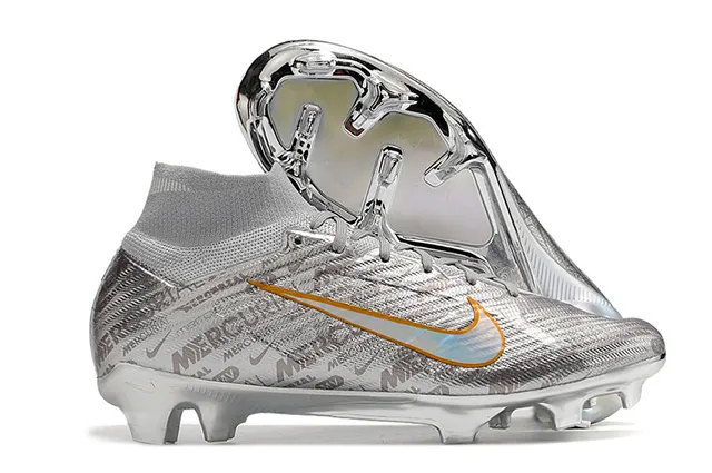 Nike Mercurial Silver Orange Haut Talon Tricot Construction Métallique Iridescent Supérieur Semelle Firme Chaussures de Football 2