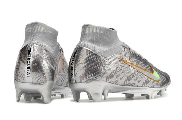 Nike Mercurial Silver Orange Haut Talon Tricot Construction Métallique Iridescent Supérieur Semelle Firme Chaussures de Football 3