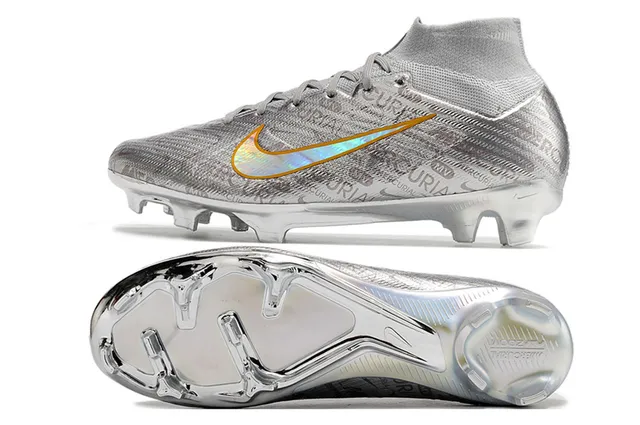 Nike Mercurial Silver Orange Haut Talon Tricot Construction Métallique Iridescent Supérieur Semelle Firme Chaussures de Football 4