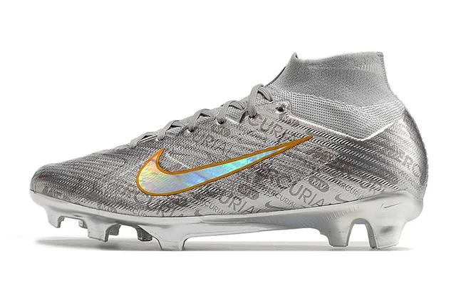 Nike Mercurial Silver Orange Haut Talon Tricot Construction Métallique Iridescent Supérieur Semelle Firme Chaussures de Football 5