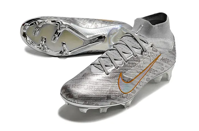 Nike Mercurial Silver Orange Haut Talon Tricot Construction Métallique Iridescent Supérieur Semelle Firme Chaussures de Football 10