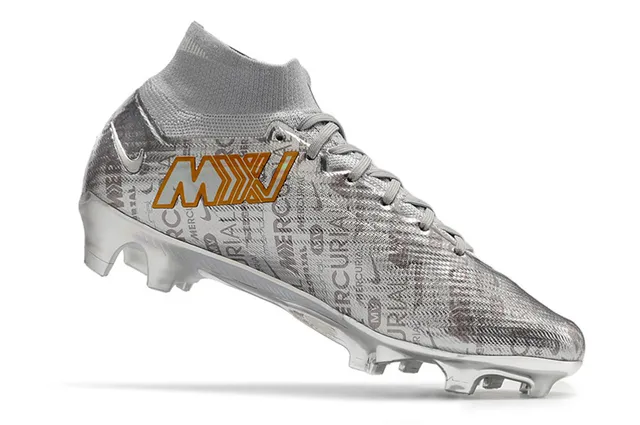 Nike Mercurial Silver Orange Haut Talon Tricot Construction Métallique Iridescent Supérieur Semelle Firme Chaussures de Football 11