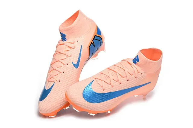 Nike Mercurial Vapor Naranja Azul Alto-Corte Flyknit Superior Cordones Asimétricos Firm-Ground Zapatos de Fútbol 2