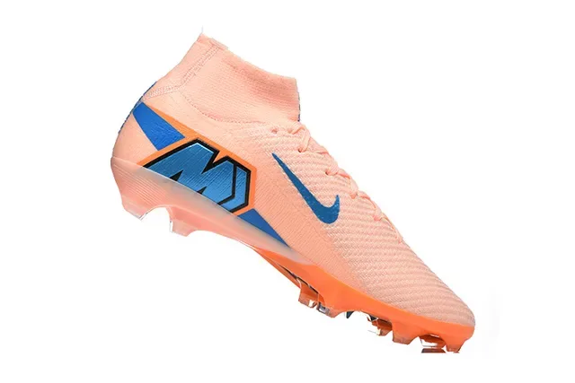 Nike Mercurial Vapor Naranja Azul Alto-Corte Flyknit Superior Cordones Asimétricos Firm-Ground Zapatos de Fútbol 3