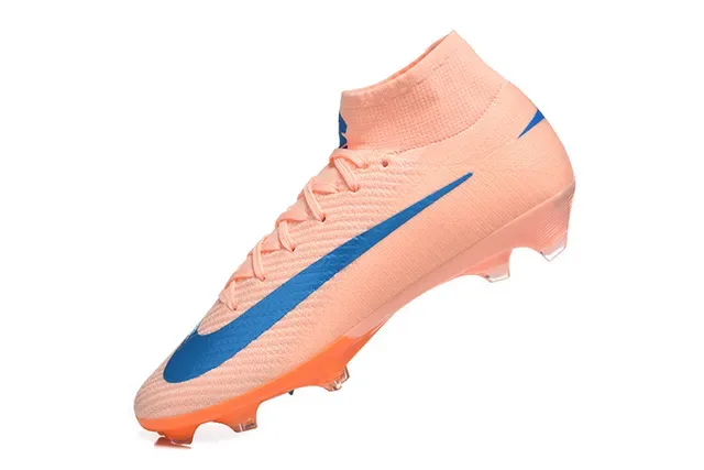 Nike Mercurial Vapor Naranja Azul Alto-Corte Flyknit Superior Cordones Asimétricos Firm-Ground Zapatos de Fútbol 4