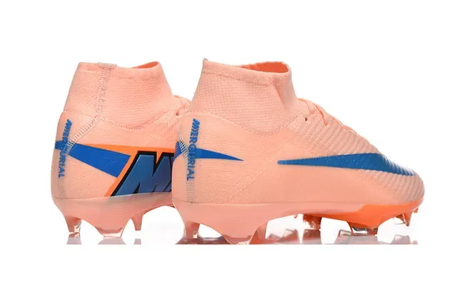 Nike Mercurial Vapor Naranja Azul Alto-Corte Flyknit Superior Cordones Asimétricos Firm-Ground Zapatos de Fútbol 5