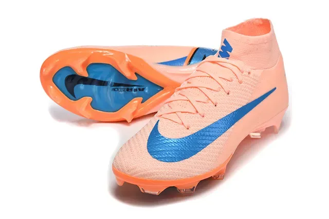 Nike Mercurial Vapor Naranja Azul Alto-Corte Flyknit Superior Cordones Asimétricos Firm-Ground Zapatos de Fútbol 6